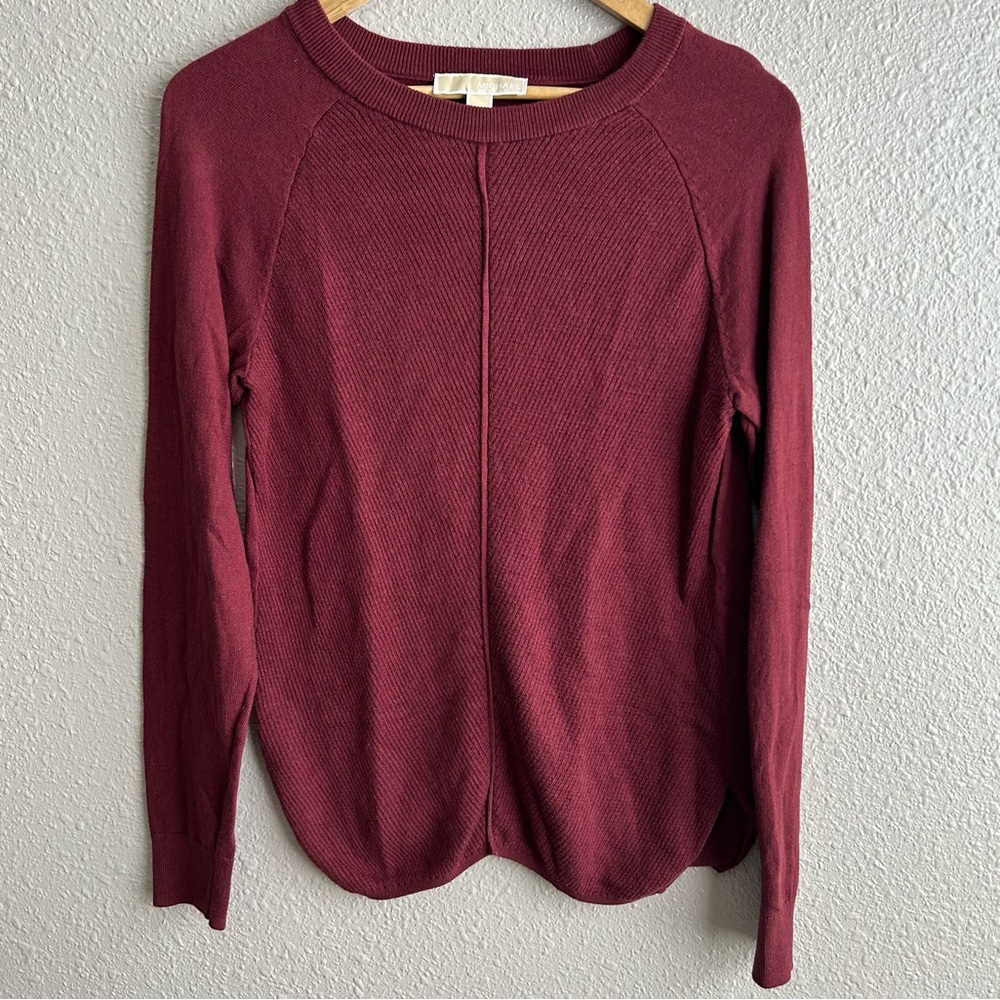 Michael Kors soft cotton blend burgundy split hem long sleeve sweater blouse